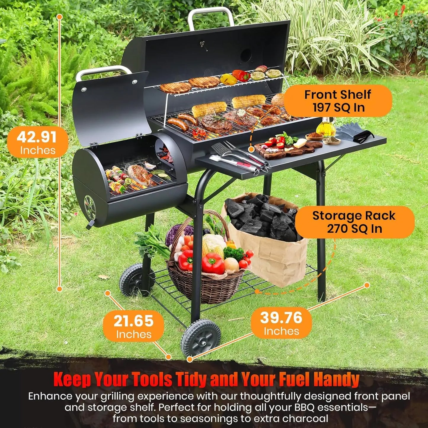 Portable Charcoal Grill And Smoker Combo For Outdoor BBQ Camping