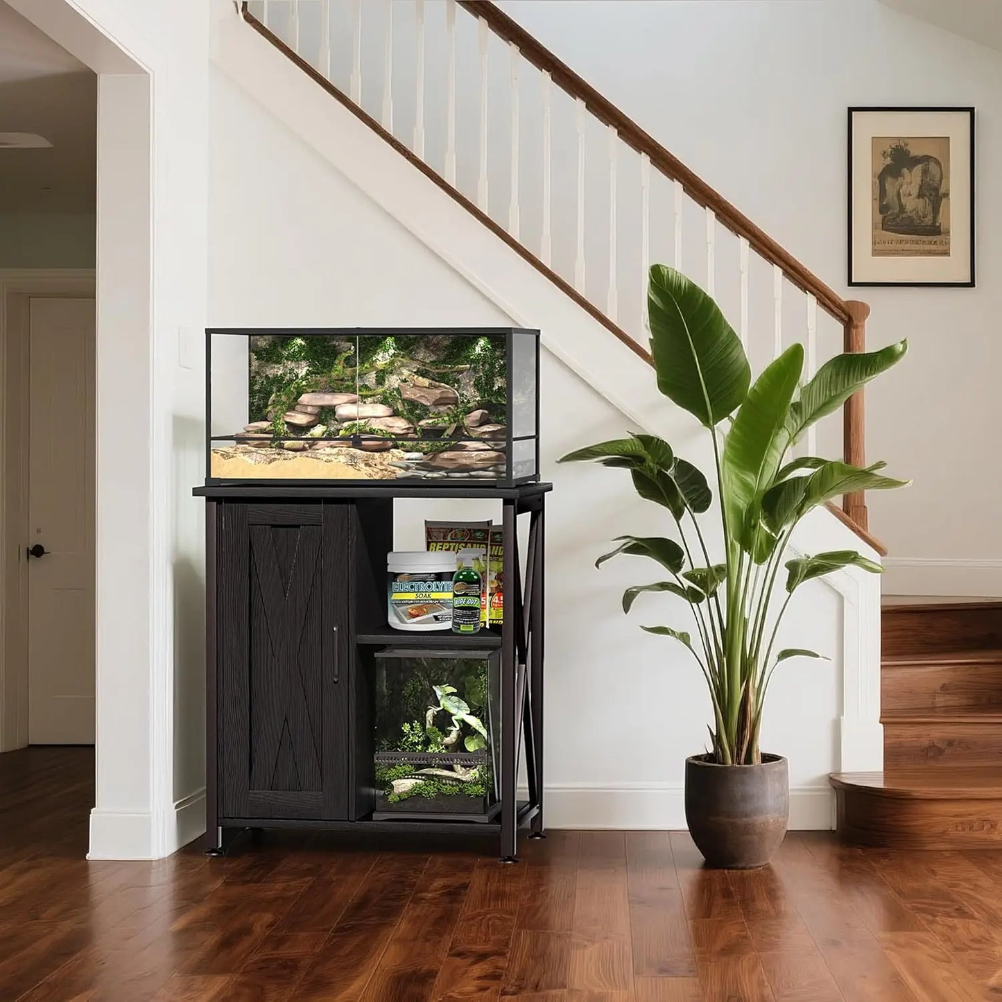 Reptile Tank Stand With Power Outlet And Storage Cabinet