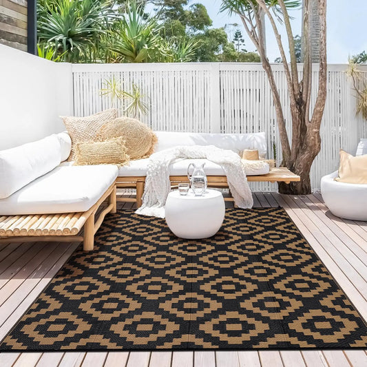 StudysetCN Outdoor Geometric Plastic Straw Rug Waterproof Patio Mat