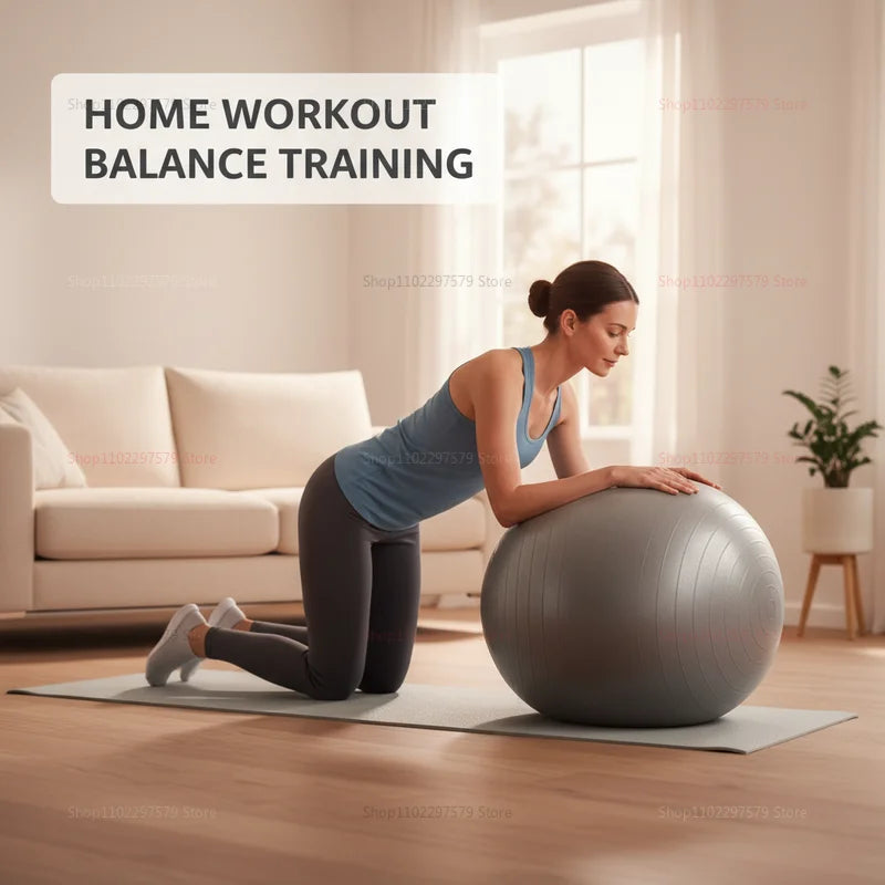 Explosion-proof inflatable yoga ball in gray for home gym balance training