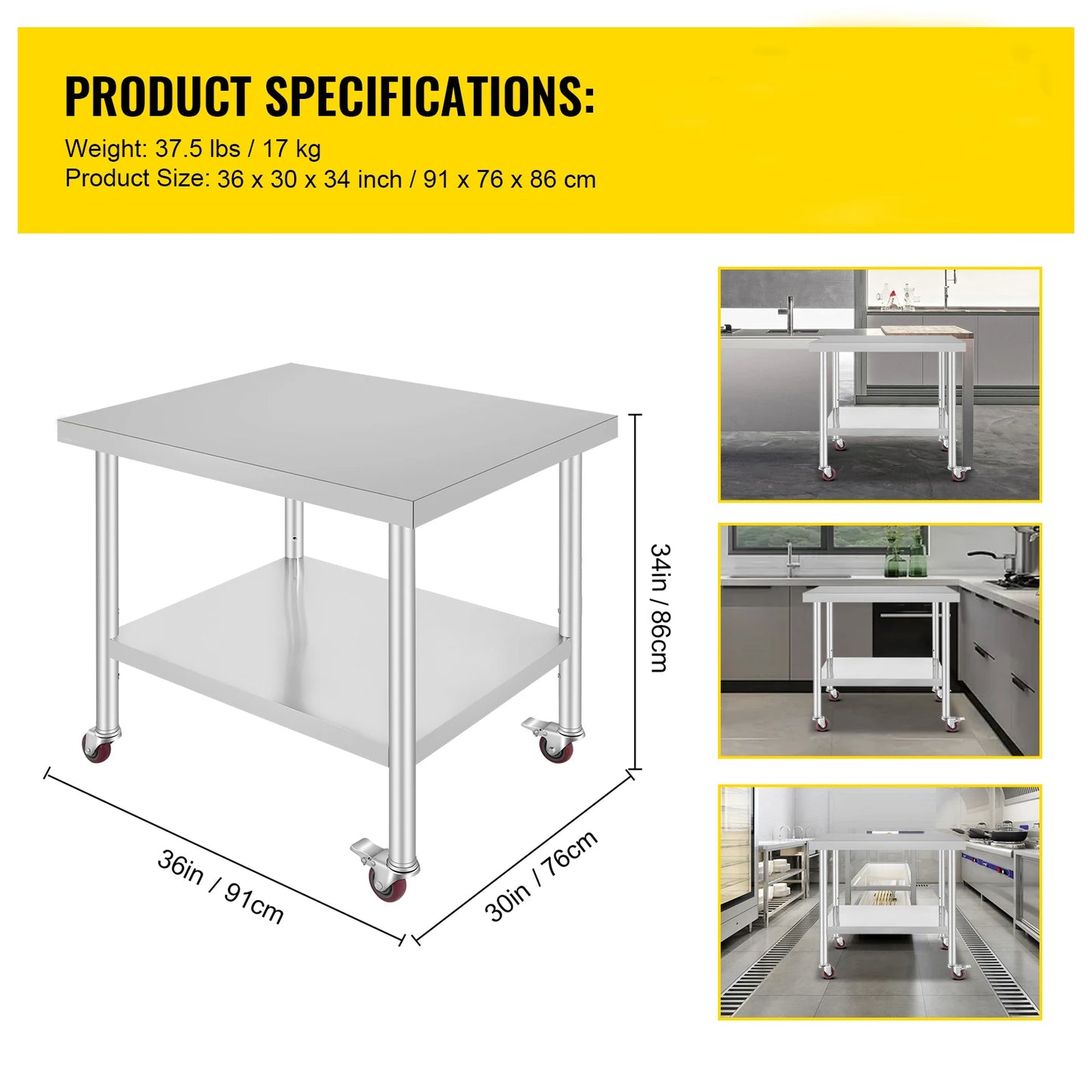SucceBuy Stainless Steel Commercial Kitchen Work Table With Caster Wheels