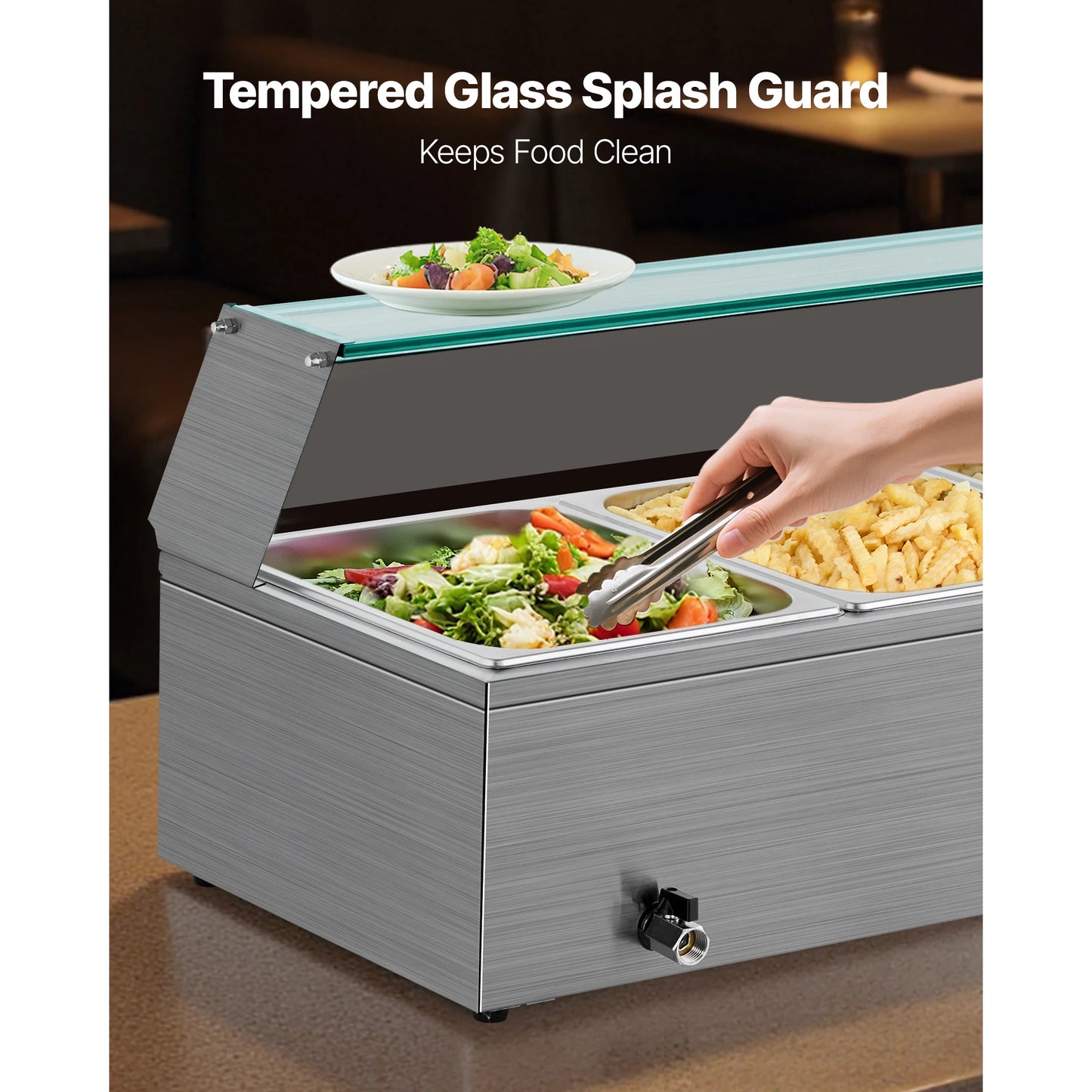 SucceBuy Commercial Food Warmer Stainless Steel Buffet With Glass Cover by S And B Enterprise