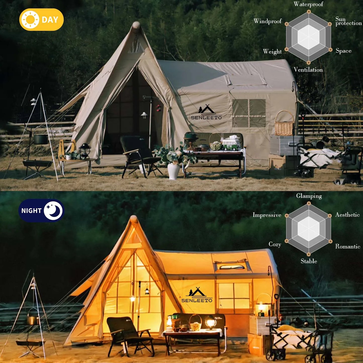 Inflatable Camping Tent With Rainfly And Stove Jack Four Season