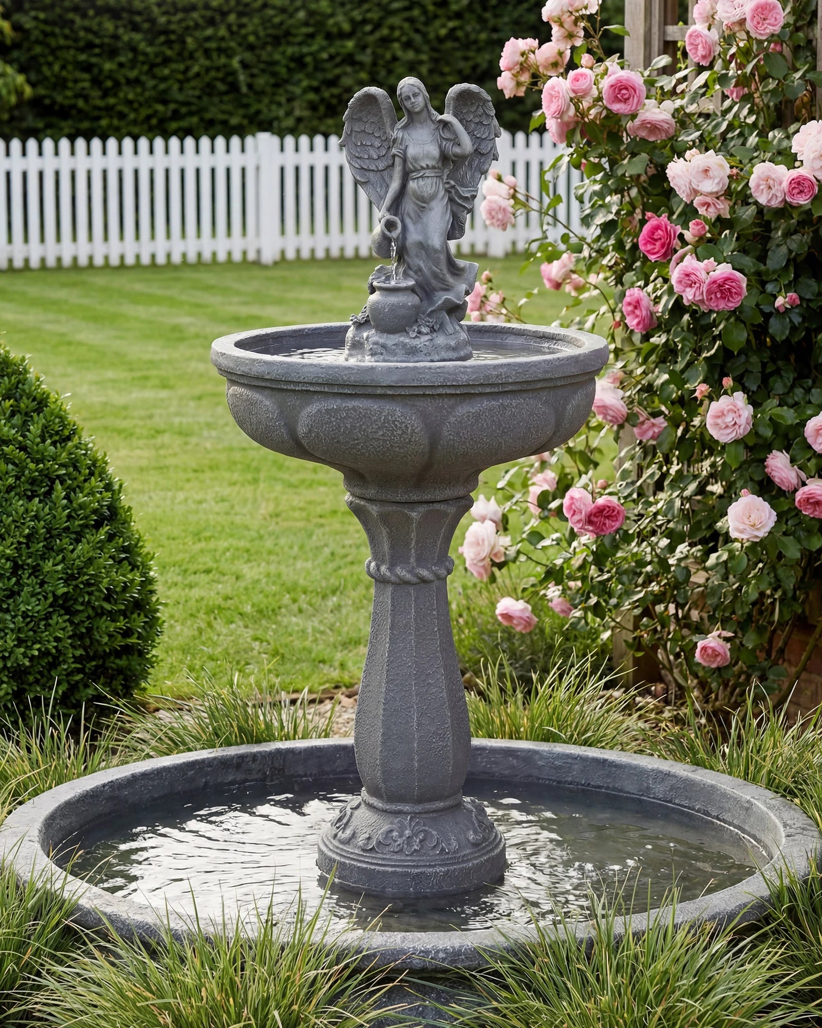 Outdoor Water Fountain, 37" High Cascading Waterfall Fountain with Whisper-Quiet Pump, Large Cascading Freestanding Resin Founta by S And B Enterprise