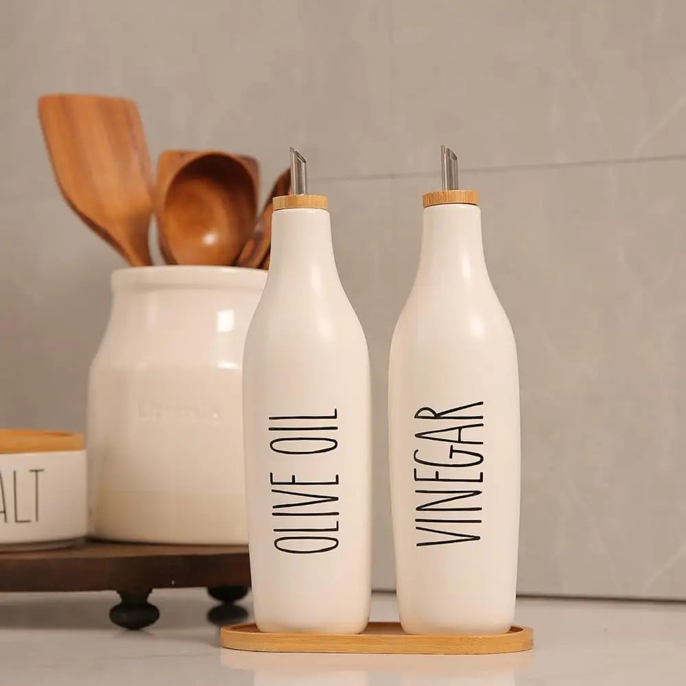 BONJEAN Olive Oil And Vinegar Dispenser Set Ceramic by S And B Enterprise