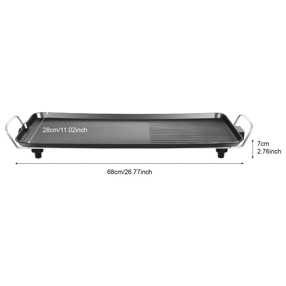 Electric griddle grill 68x28 cm with a non-stick aluminum surface; 1500W fast heating, 5 temperature settings, by S And B Enterprise