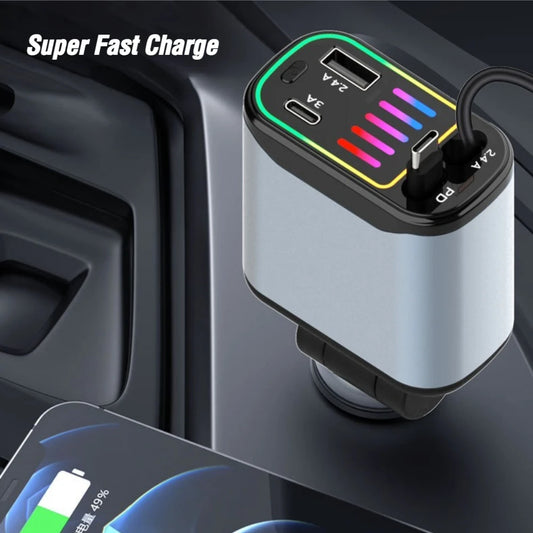 4-In-1 Retractable Car Charger With USB-C And 8-Pin Cables by S And B Enterprise