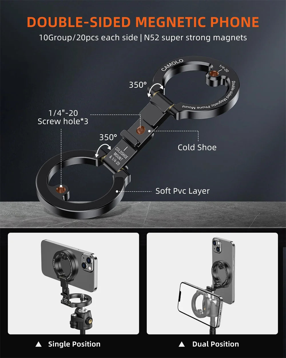 YELANGU Dual Magnetic Phone Holder for Travel and Tripod