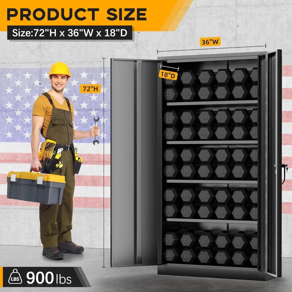 Metal Storage Cabinet With Locking Doors And Adjustable Shelves