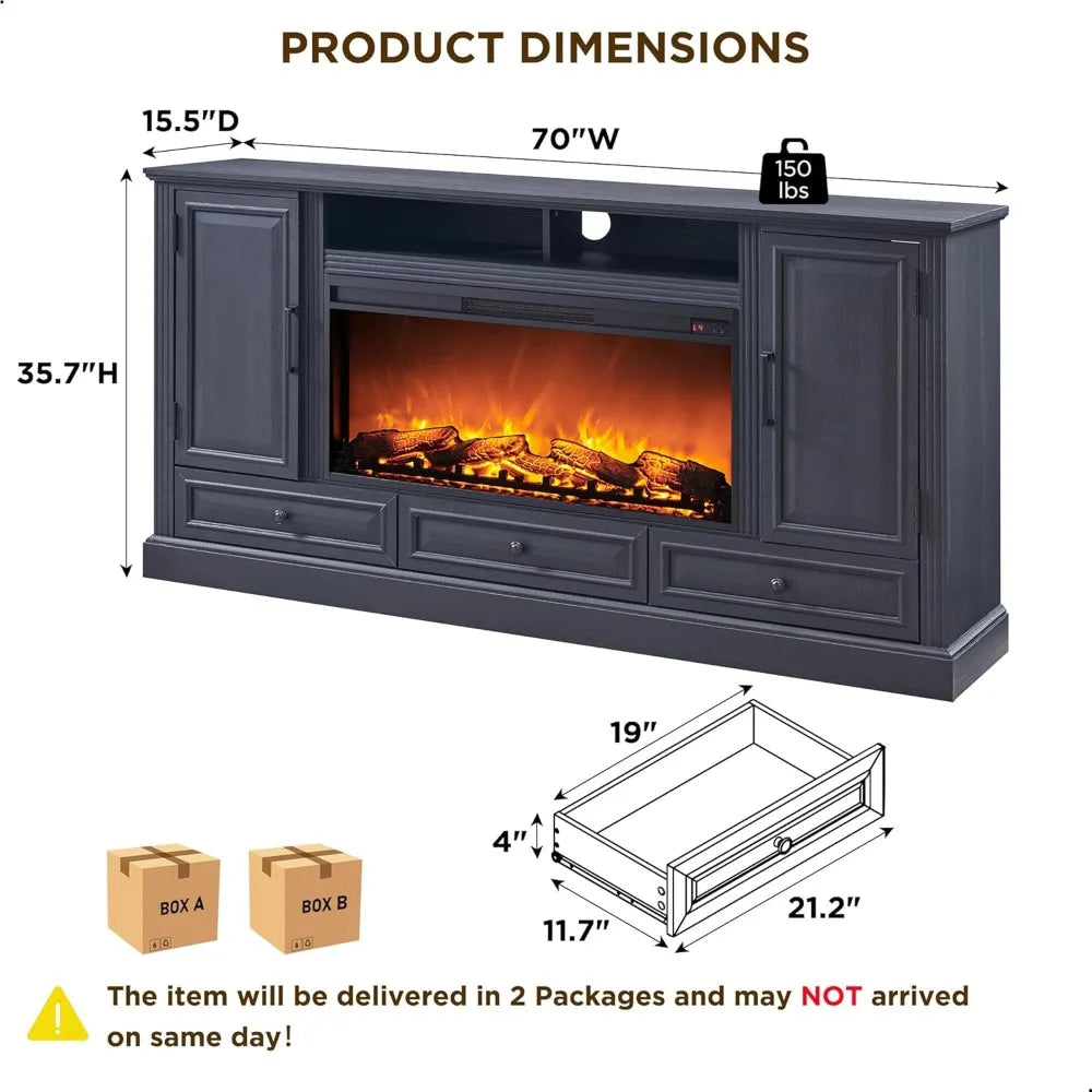 Farmhouse Fireplace TV Stand With Electric Fireplace Media Console