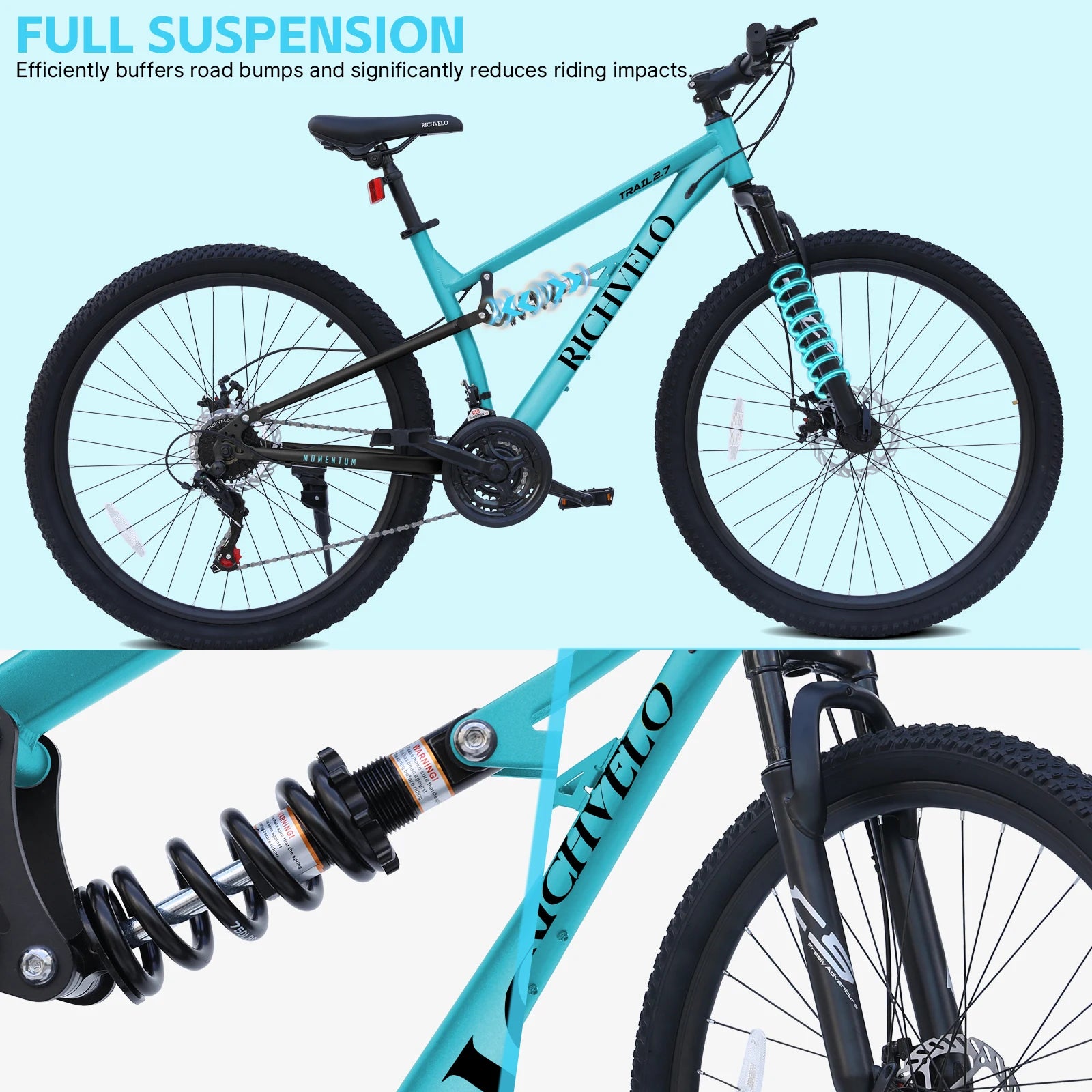 Ecarpat Mountain Bike Full Suspension Unisex 21 Speed Dual Disc Brakes by S And B Enterprise