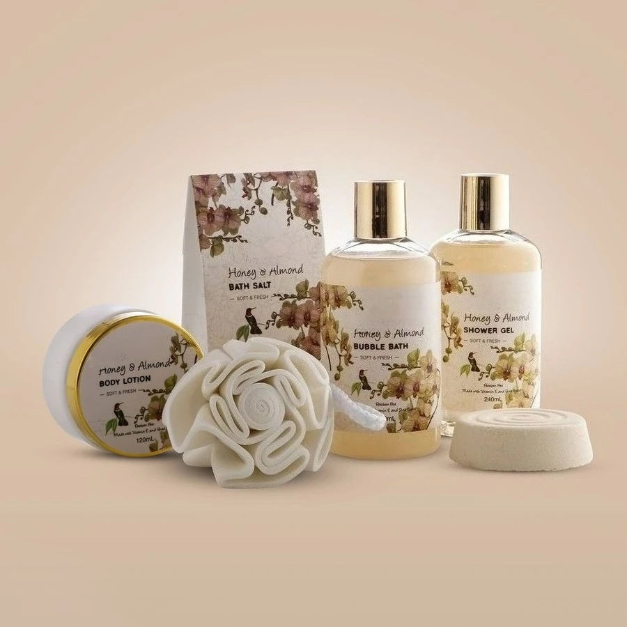 Honey Almond Scent Luxury Bath And Body Set Shower Gel