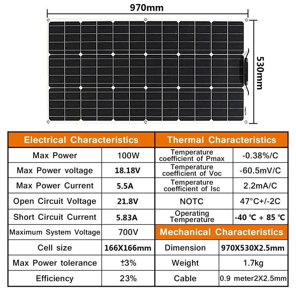 ASUNERGE 12V flexible solar panel, monocrystalline, waterproof bendable RV panel 970x530x2.5mm