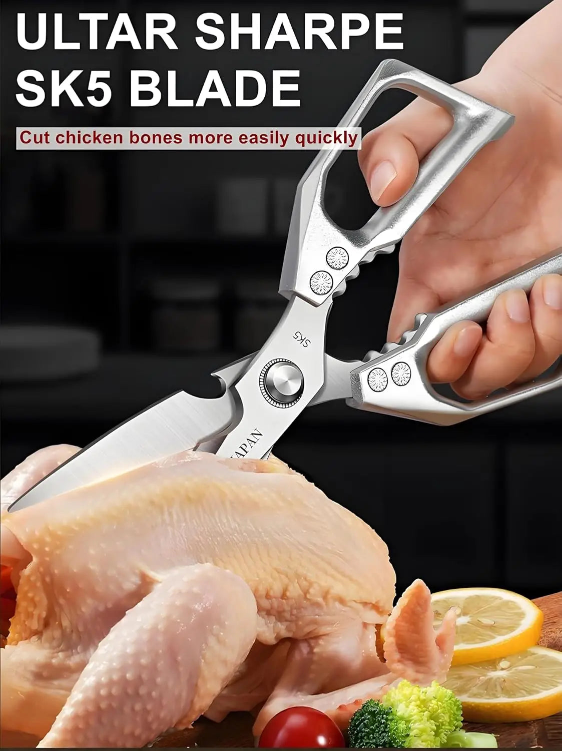 Kitchen Scissors, All Purpose，Ultra Sharp Meat Scissors，Heavy Duty Silver Cooking Scissor，Dishwash Safe Stainless Steel Kitchen Shears for Food, Chicken Bones, Turkey by S And B Enterprise
