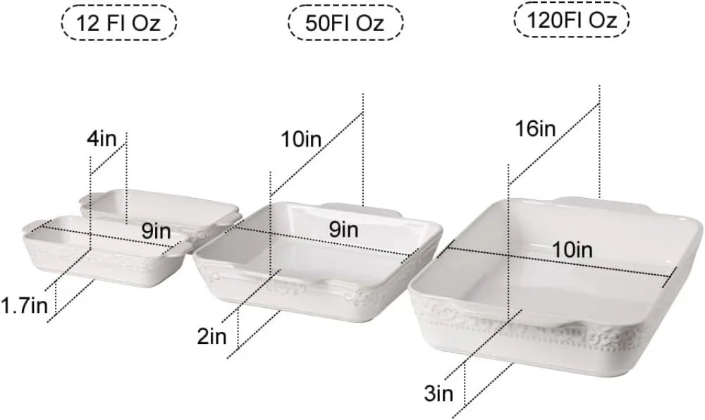 Ceramic Bakeware Set of 4, Rectangular Baking Dish with Handles, Oven Casserole Dishes for Lasagna, Gratin, Roasting, Daily Use by S And B Enterprise