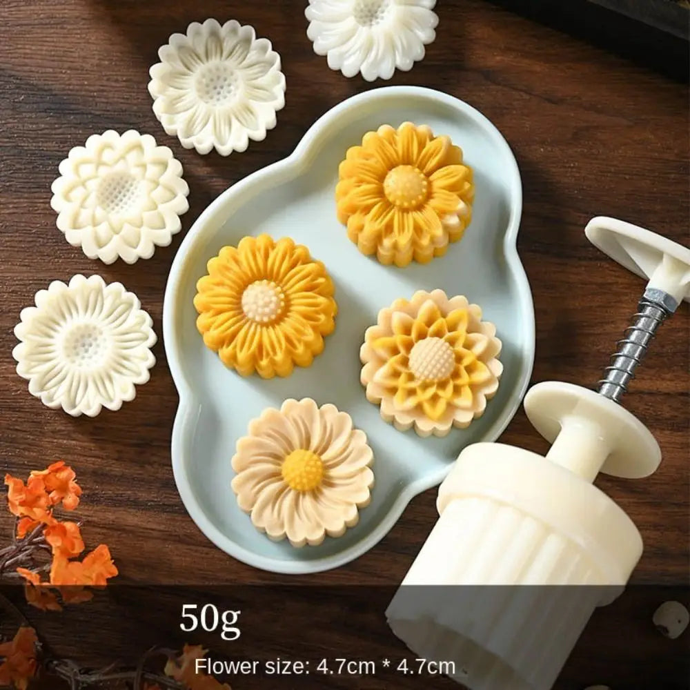 Mid Autumn Festival Round Mooncake Mold 50g DIY Hand Press Mold Fondant Cake Decoration Tools Flower Shape Moon Cake Mould by S And B Enterprise