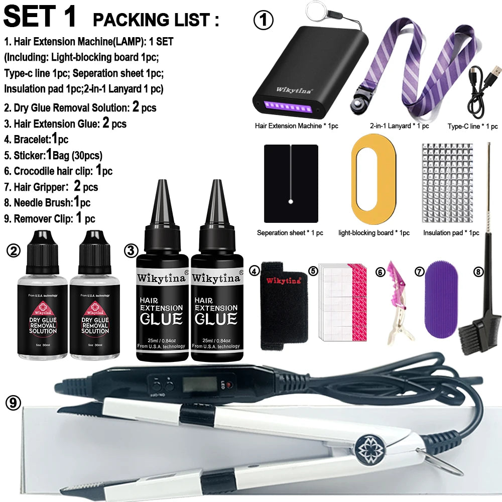 Wikytina Professional Hair Extensions Kit With UV Glue Tools