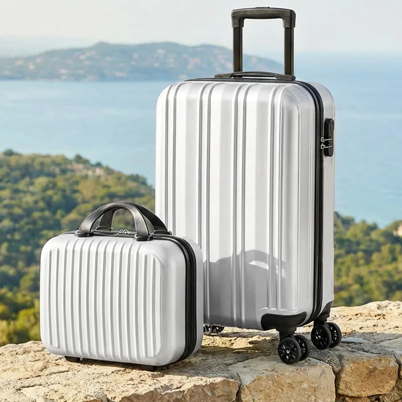 2-piece silver hardside luggage set with carry-on and companion case, four spinner wheels