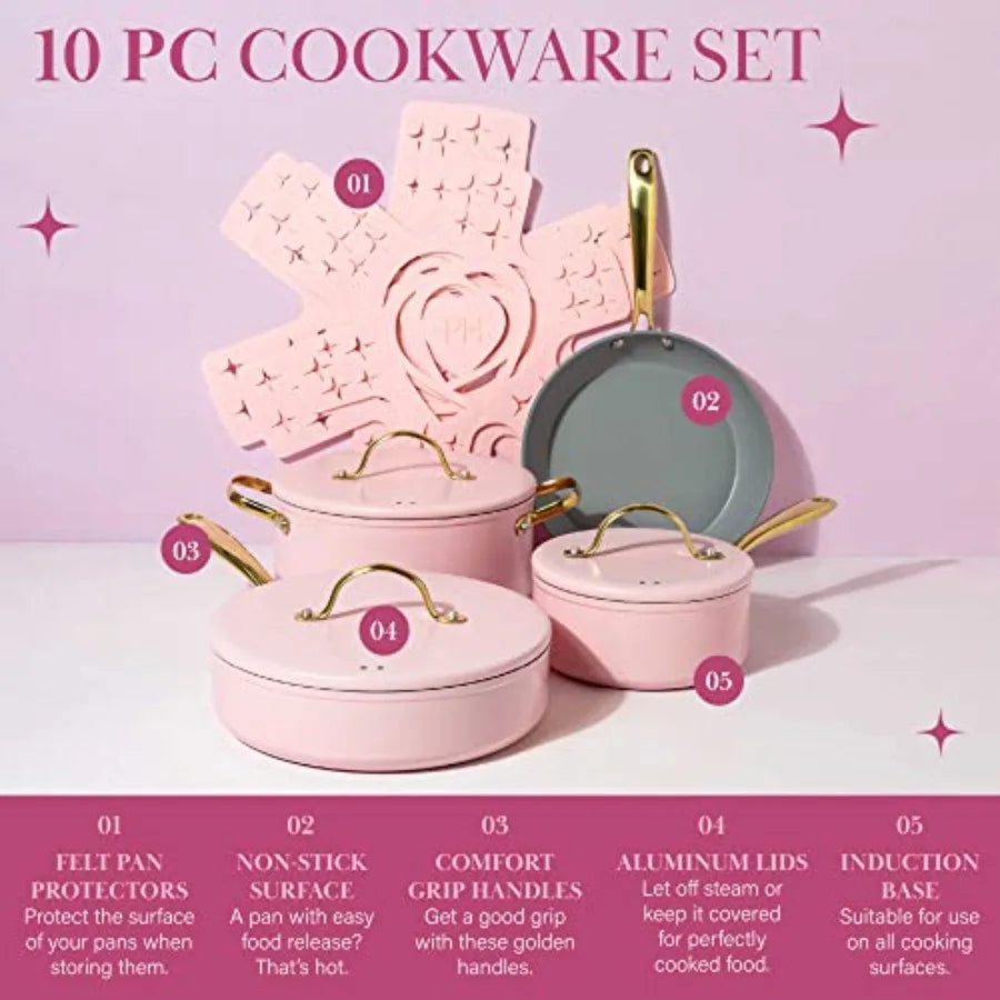 YAO HUI HUANG Nonstick 10-Piece Cookware Set With Lids