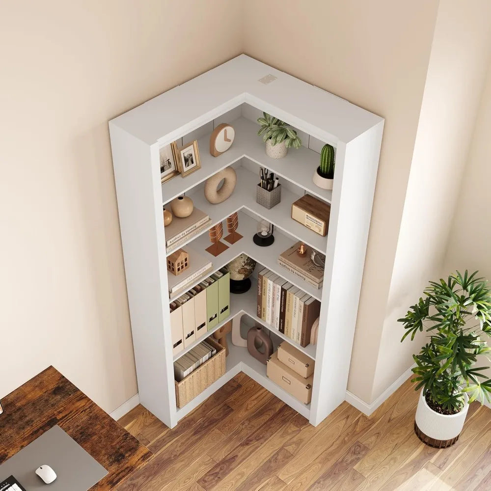 Corner L Shaped Bookcase With 5 Tier Display Shelf by S And B Enterprise