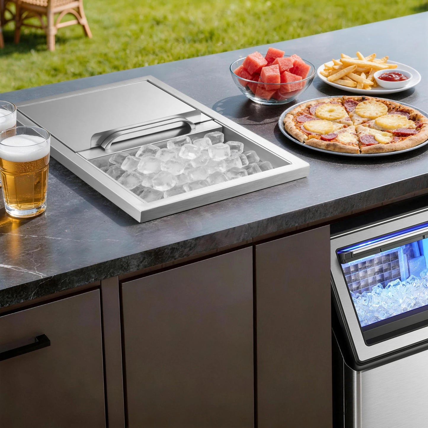Stainless Steel Drop-In Ice Chest With Sliding Lid For Patio Bar Cooler by S And B Enterprise