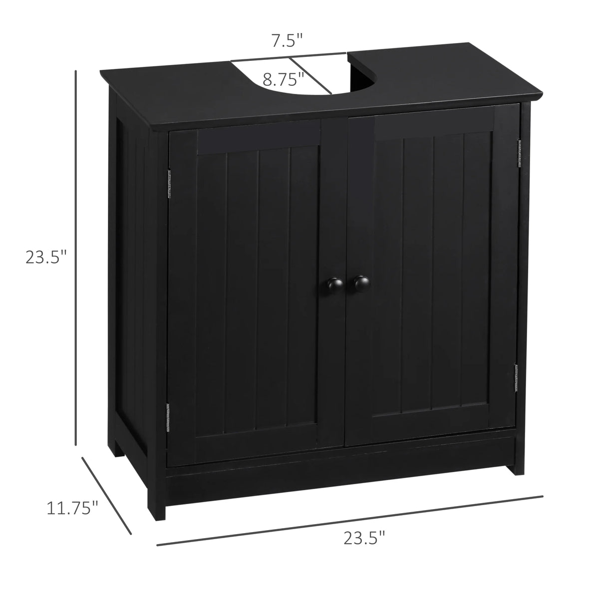 Homcom under-sink bathroom cabinet in black with two doors and interior shelf.