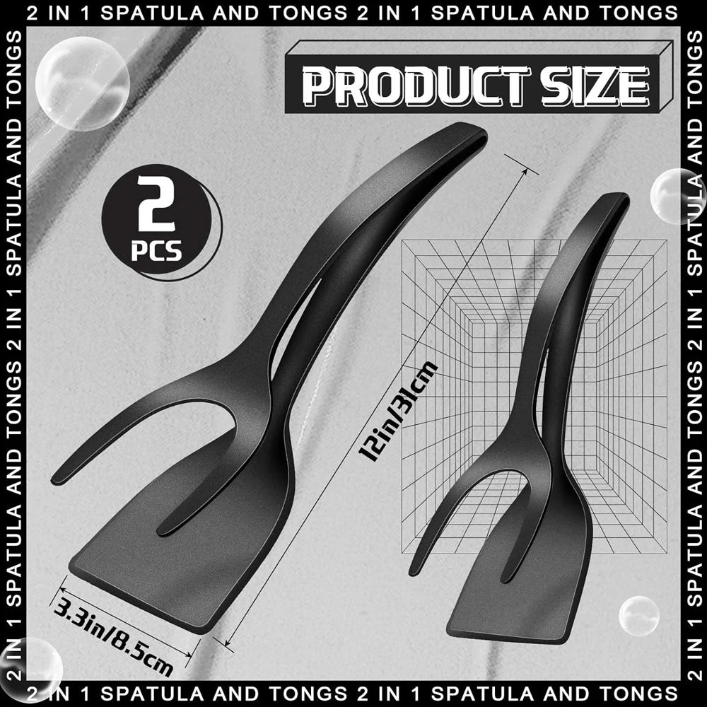2 in 1 Grip Flip Spatula Clamp Egg Pancake Fish French Toast Omelette Making Non Stick Home Kitchen Cooking Turner Tool by S And B Enterprise