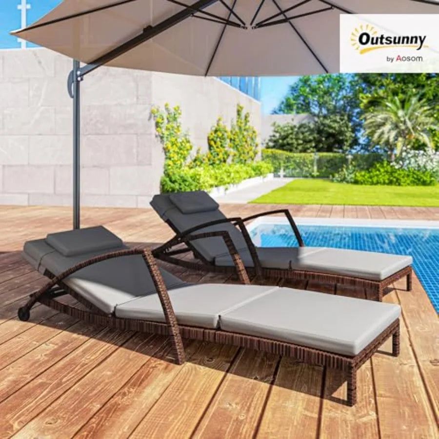 Wicker Chaise Lounge Chairs Outdoor Set Of 2 With Wheels