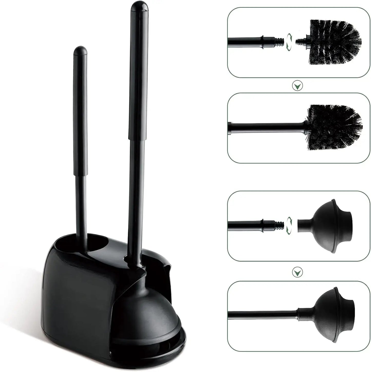 2 In 1 Toilet Brush And Plunger Set With Silicone Brush Head Strong Suction Rubber Cup Space Saving Bathroom Cleaning Tool With Storage Holder Toilet Brush Toilet Plunger Bathroom Cleaning Tools by S And B Enterprise