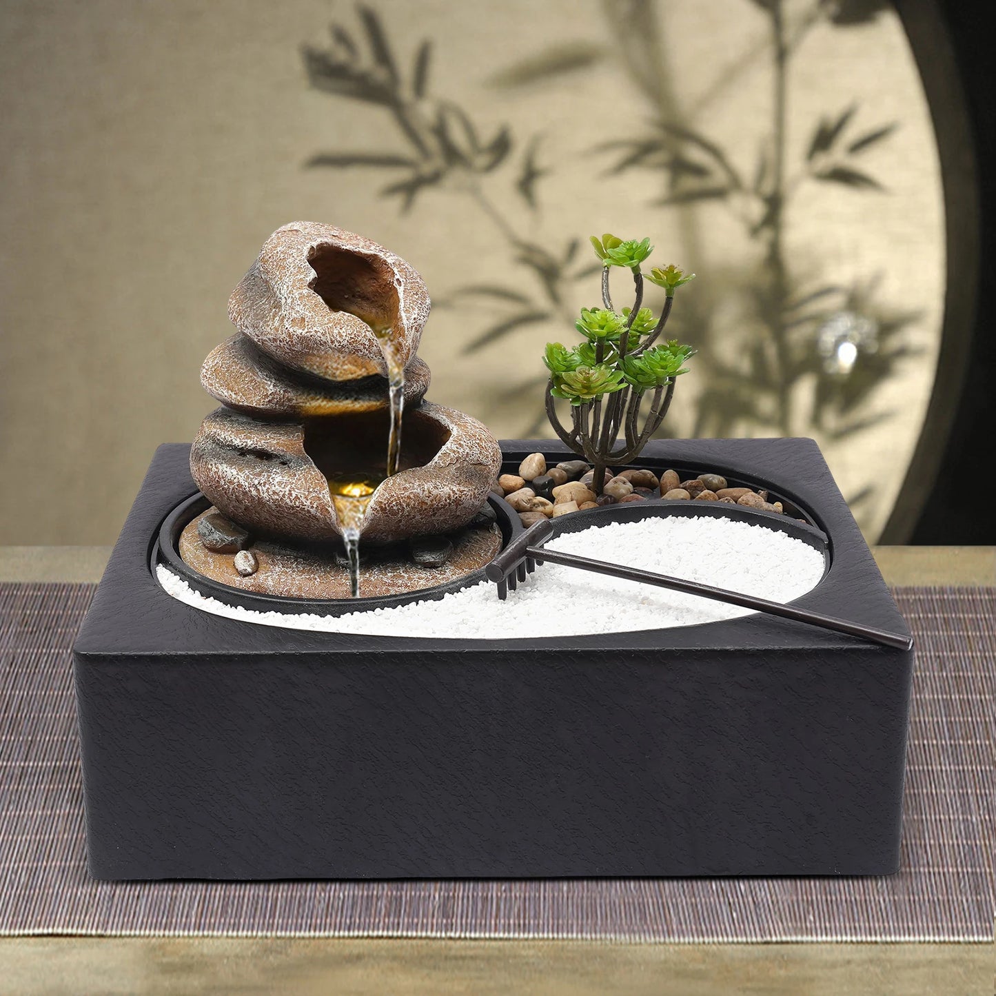 Bymaocar Tabletop Resin Rock Water Fountain With LED Light Indoor Decor by S And B Enterprise