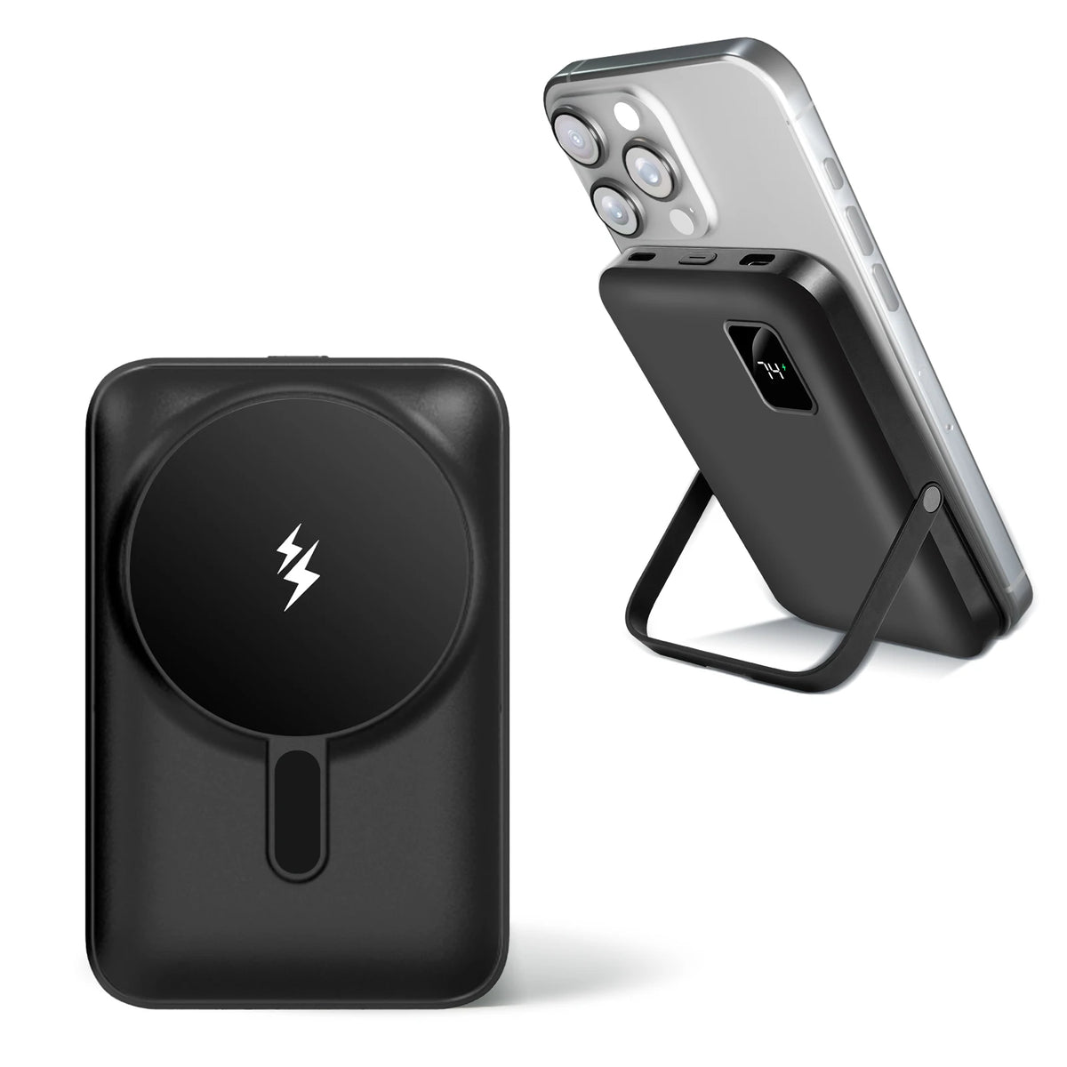 Magnetic Power Bank 10000mAh wireless charger with stand by S And B Enterprise, black, 20W for iPhone 15/14/13/12.