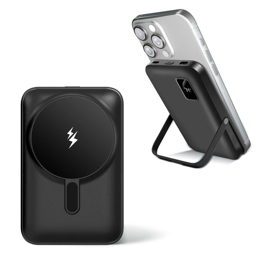 Magnetic Power Bank 10000mAh wireless charger with stand by S And B Enterprise, black, 20W for iPhone 15/14/13/12.