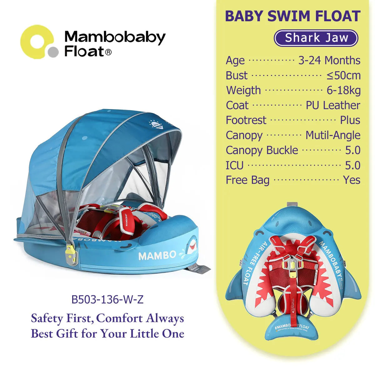 Mambobaby No-Inflation Baby Float With Safe Harness No Leaks