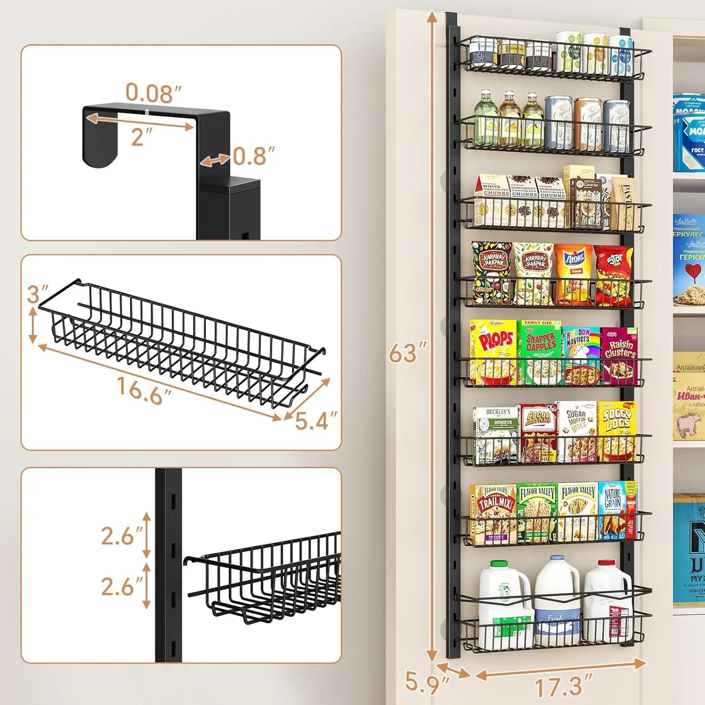 8-Tier Over-the-Door Pantry Organizer Hanging Spice Rack Kitchen Storage