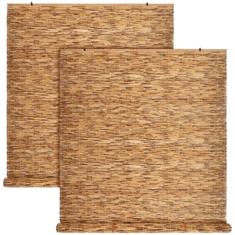 XMSJ Bamboo Outdoor Roll Up Reed Blinds Cordless 2 Pcs