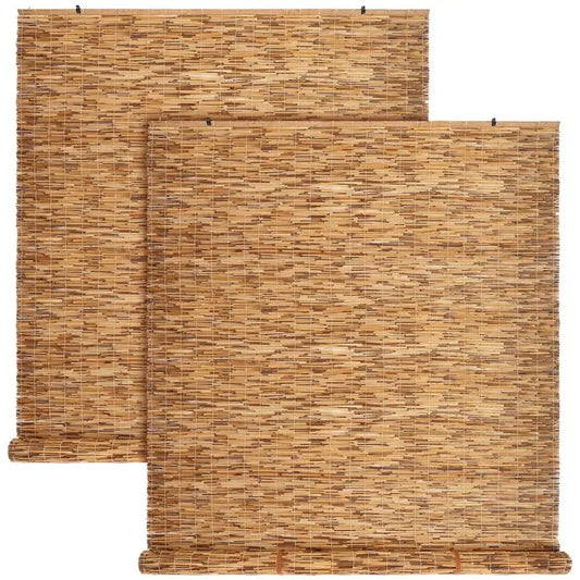 XMSJ Bamboo Outdoor Roll Up Reed Blinds Cordless 2 Pcs