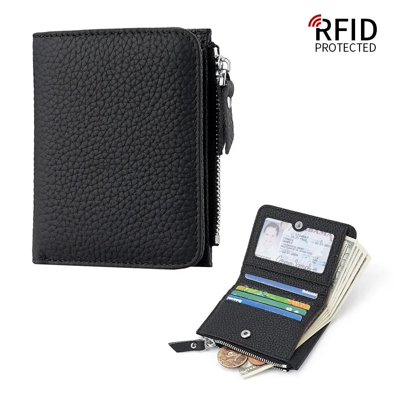 Genuine Leather RFID Wallet for Women With Zipper Coin Pocket