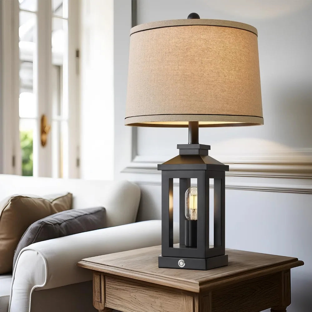 23.75" Retro Farmhouse Black Table Lamp with Touch Control, USB C+A Ports, 2 Light Sources for Bedroom Living Room by S And B Enterprise