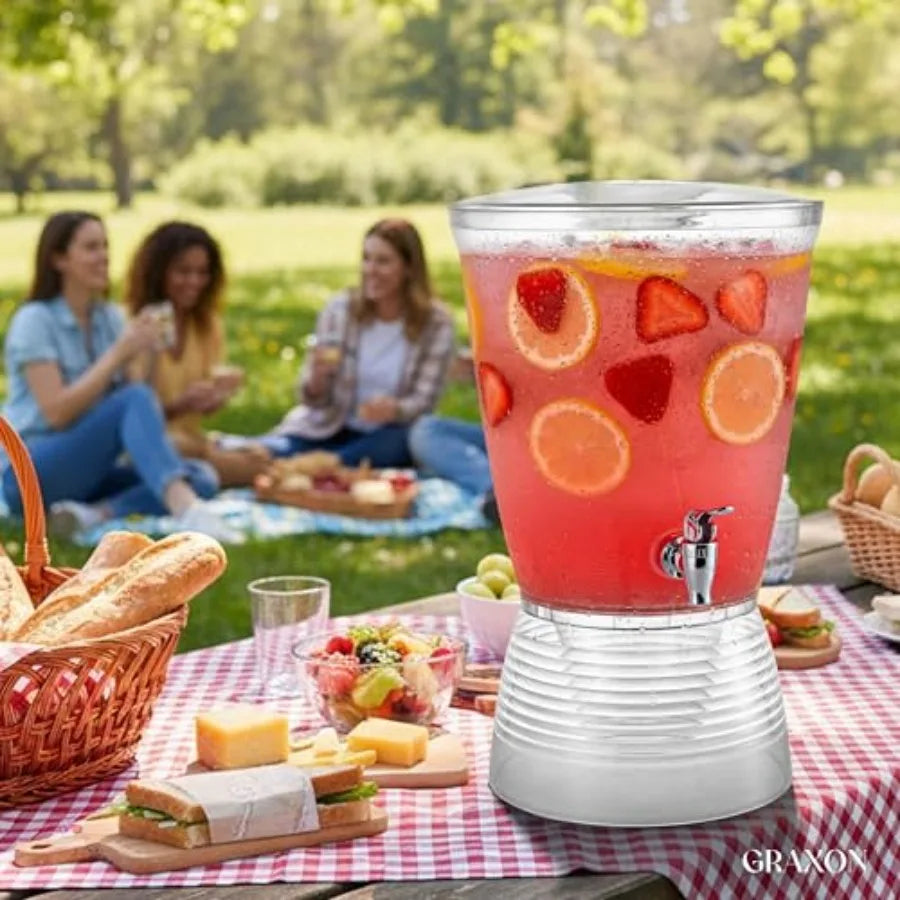 Drink Dispenser, 2.5-gallon plastic with lemon slices and a spigot