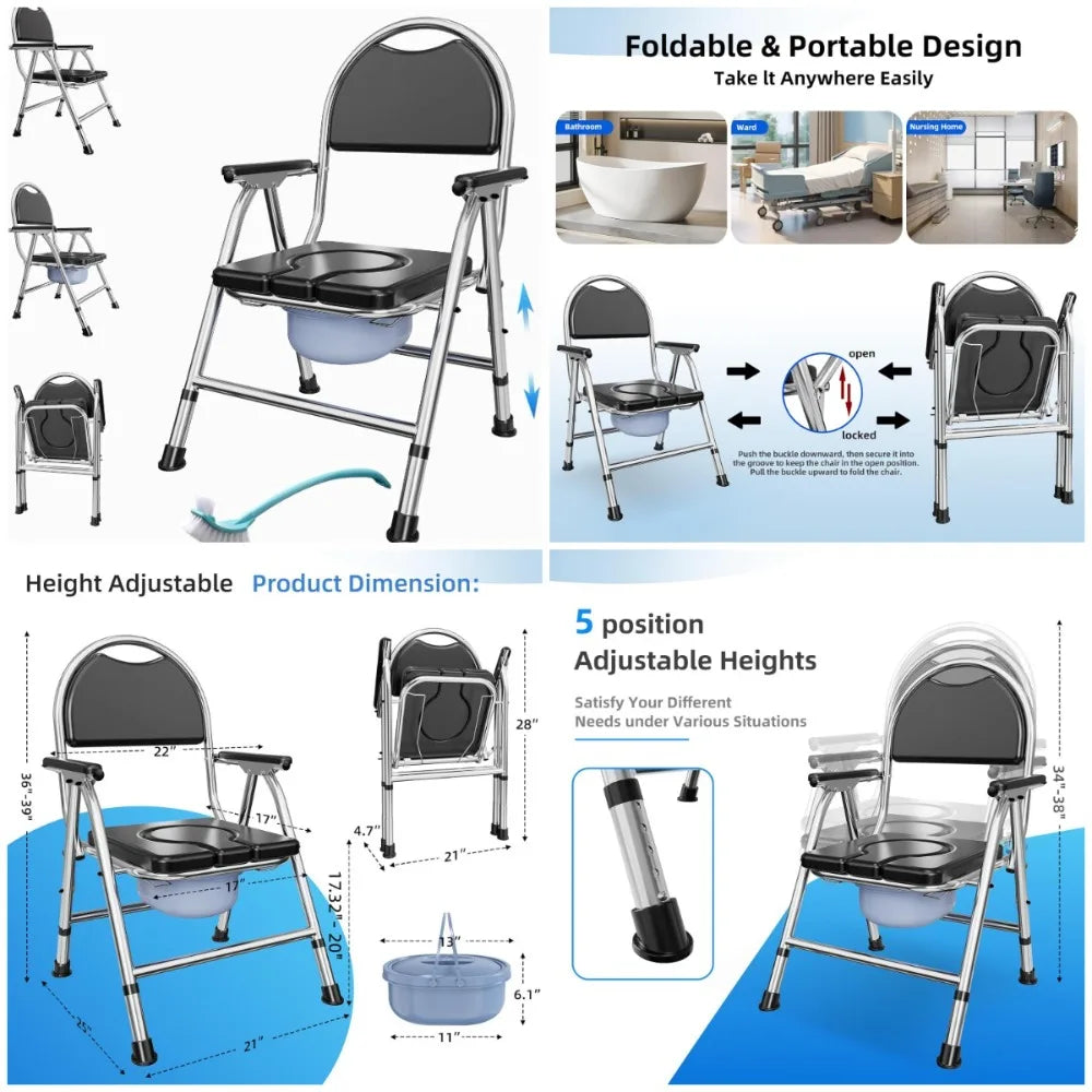XMSJ 4 In 1 Folding Bedside Commode Chair Adjustable Height by S And B Enterprise
