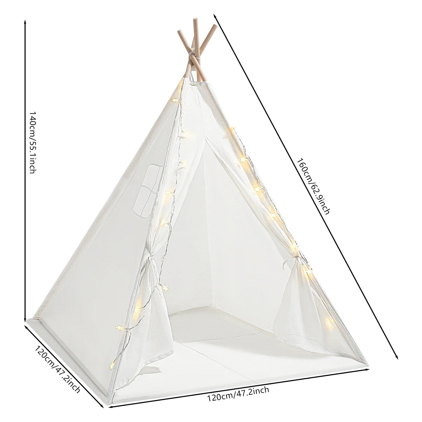 Bymaocar Modern Kids Teepee Tent With LED Lights Foldable