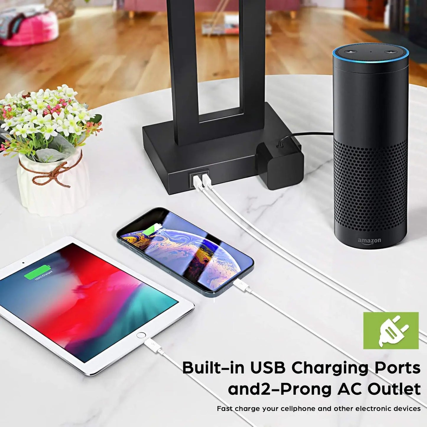 2 Pack Touch Control Table Lamp With USB Ports Dimmable Nightstand