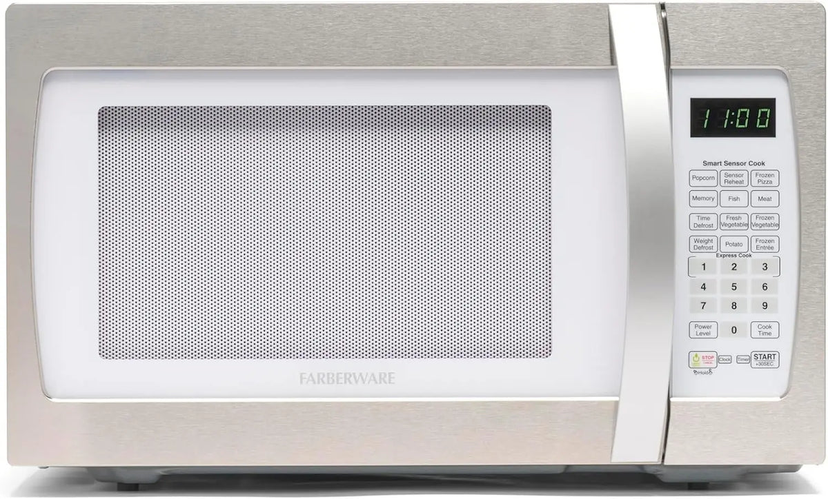 Farberware stainless steel microwave oven, 1.1 cu ft countertop model with digital control panel