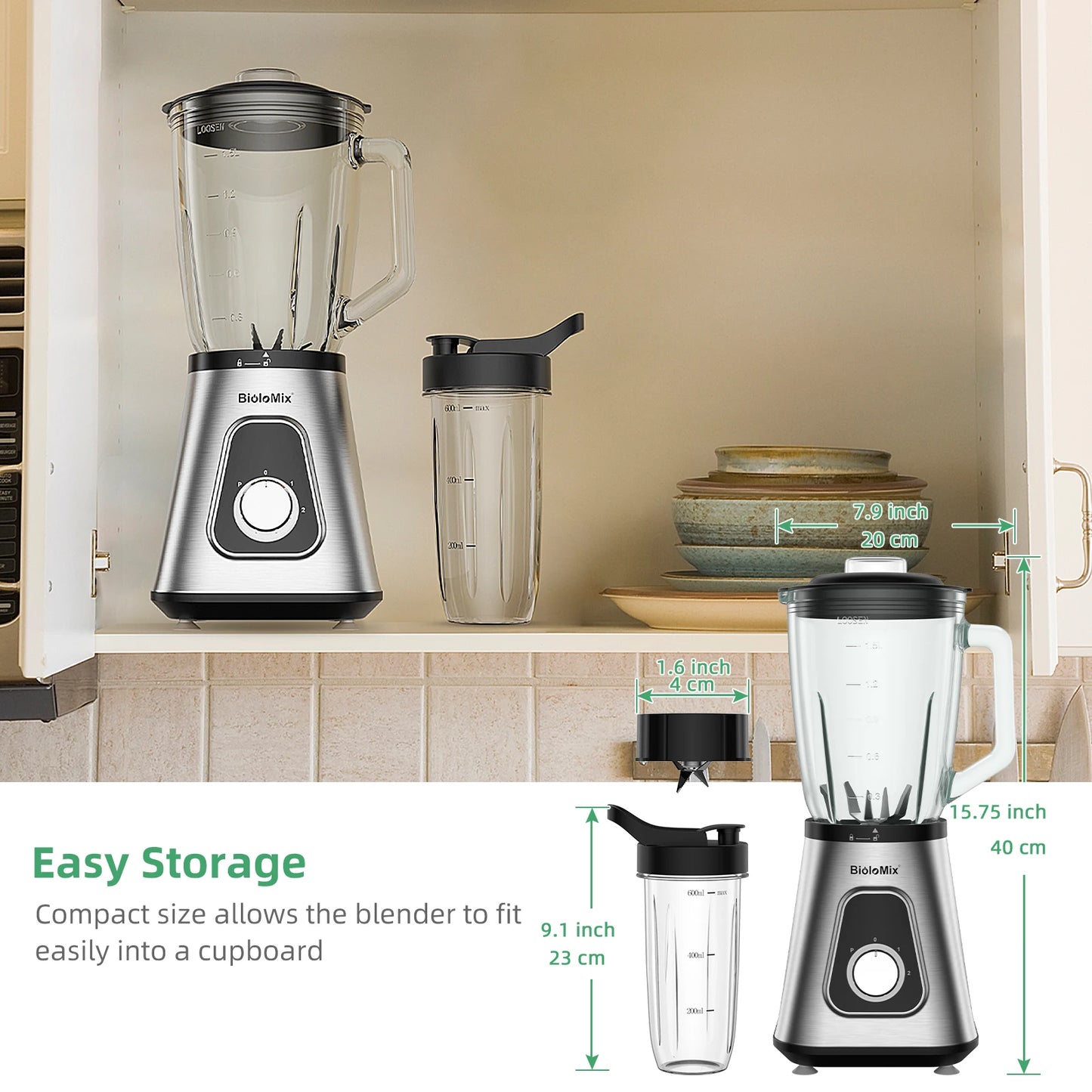 Biolomix 1300W Smoothie Maker With Glass Jar Blender