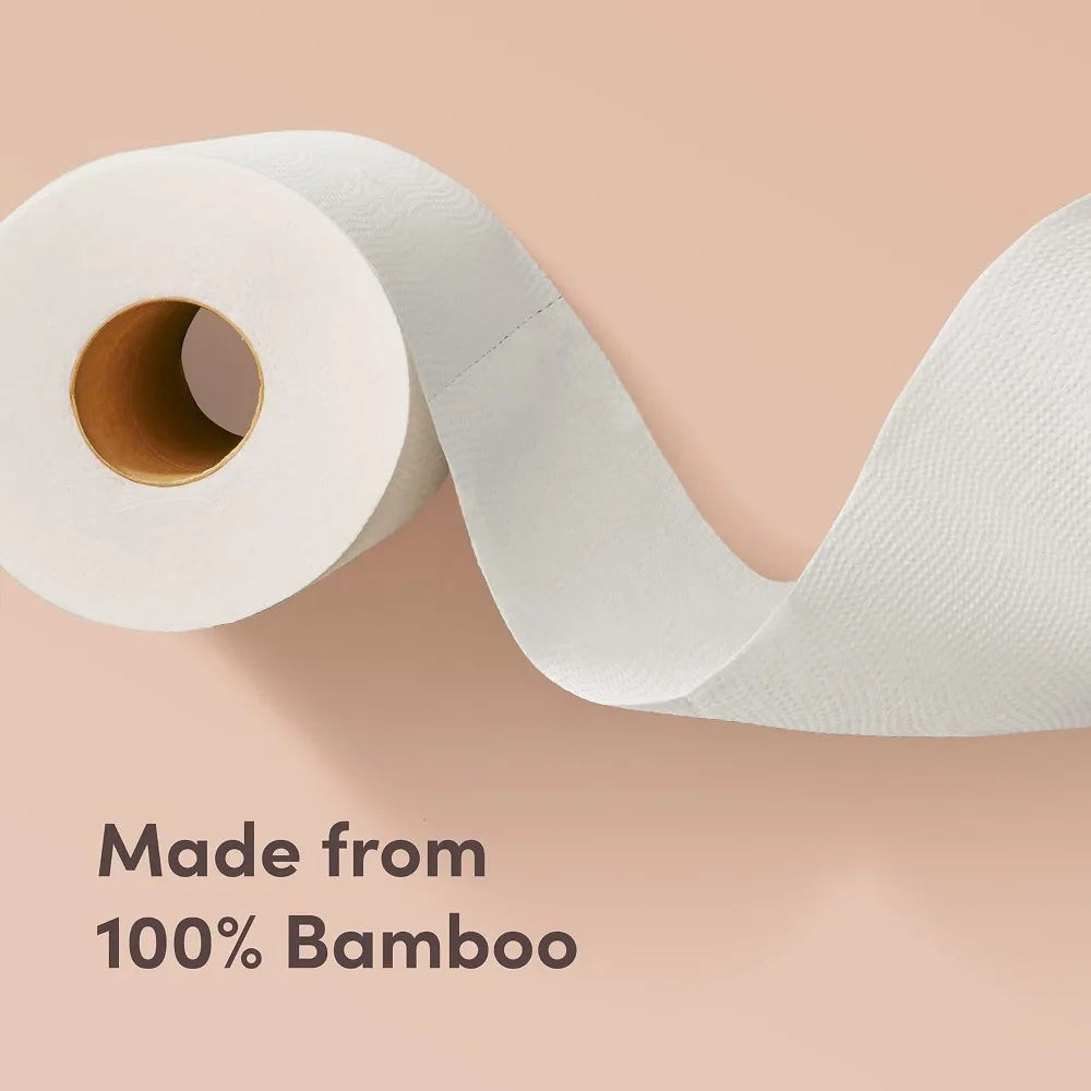 Bamboo toilet paper roll by S And B Enterprise; white 100% bamboo on peach background.