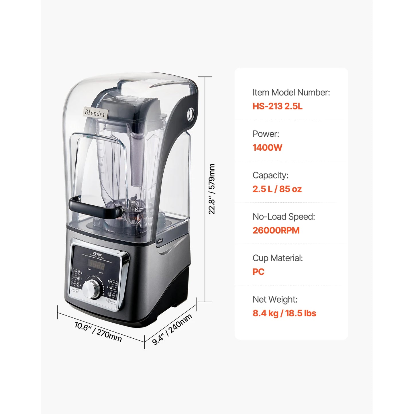 VEVOR 1400W Electric Blender For Smoothies And Food Processing