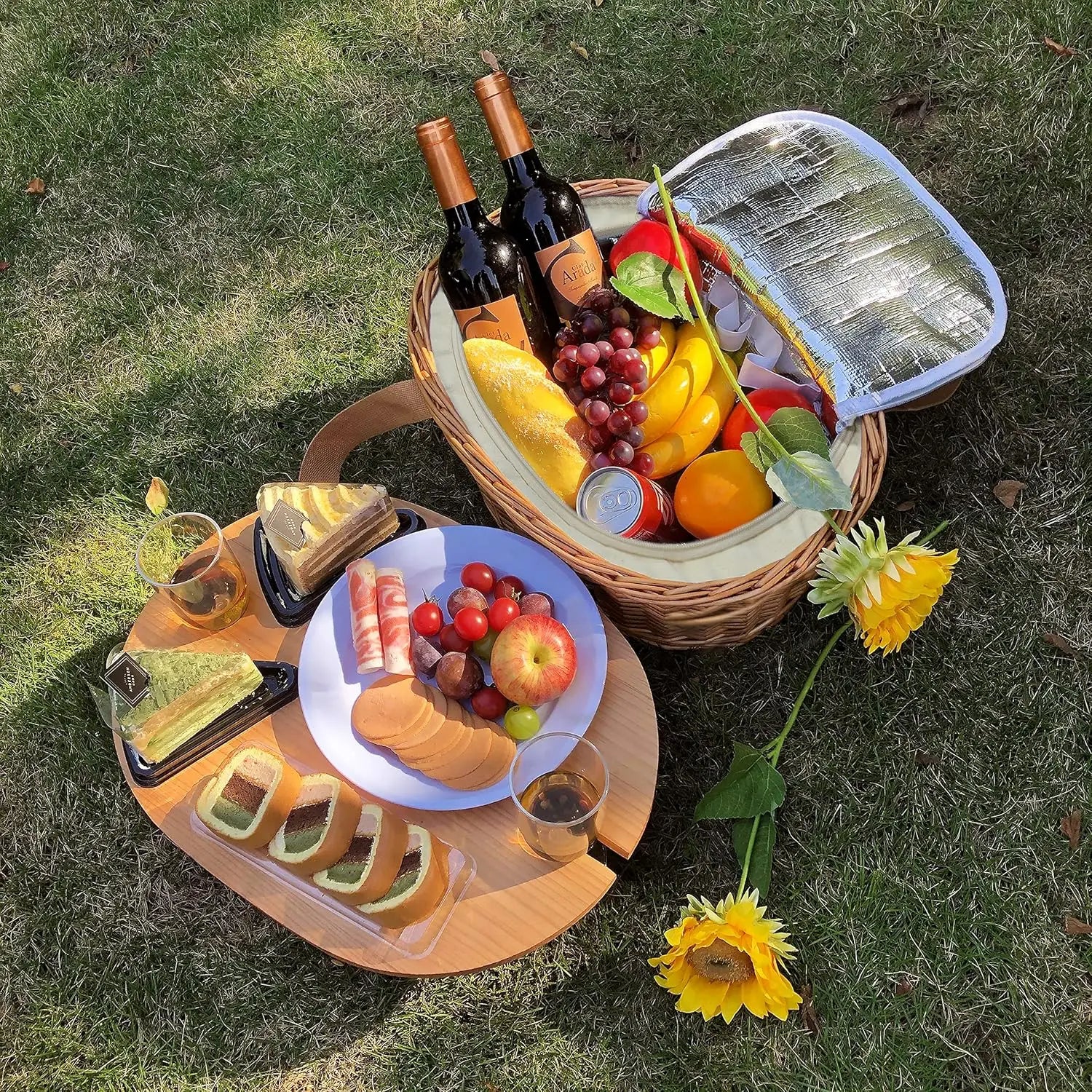 YTYIN Wicker Picnic Basket Set For Four With Insulated Cooler by S And B Enterprise