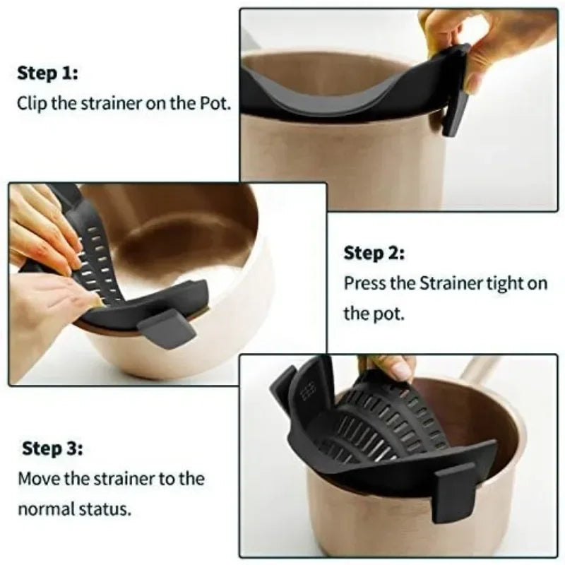 Adjustable Silicone Clip-On Strainer for Pots, Pans, Bowls by S And B Enterprise