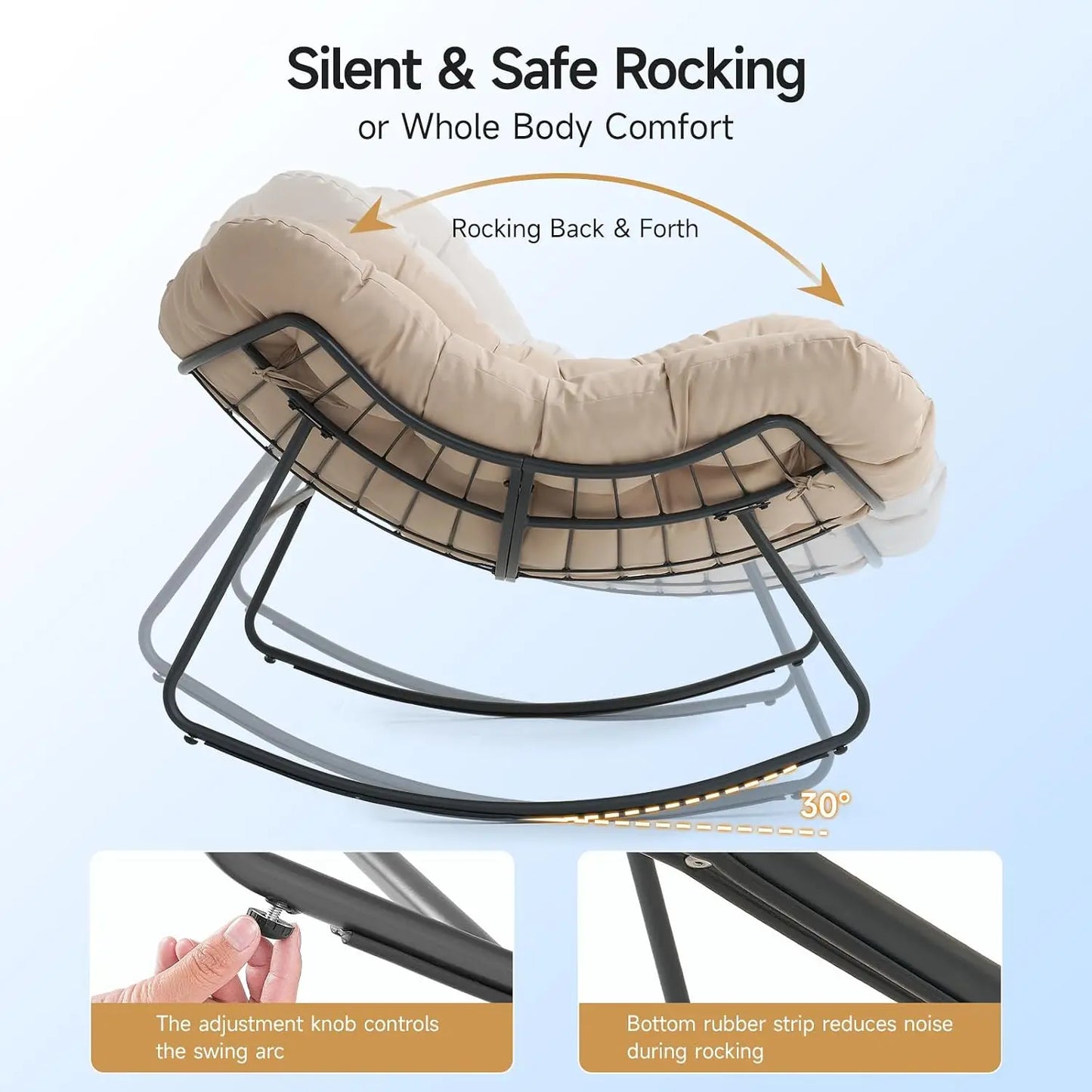 Papasan Rocking Chair, Oversized Patio Lounge Chair, 450 lbs | Oversized Comfort, Smooth & Quiet Rocking, Thick Cushioned Seat,