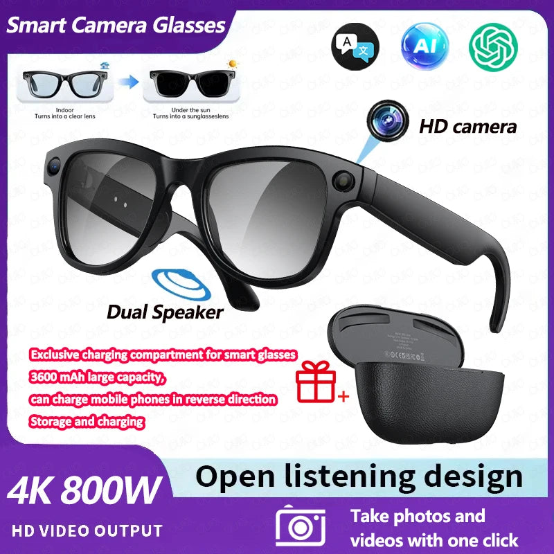 2026 New 32G Memory 800W 4K Camera Smart Glasses Men Photos&Videos 3600mAh Power Bank 120+Languages Translation AI Glasses Women by S And B Enterprise